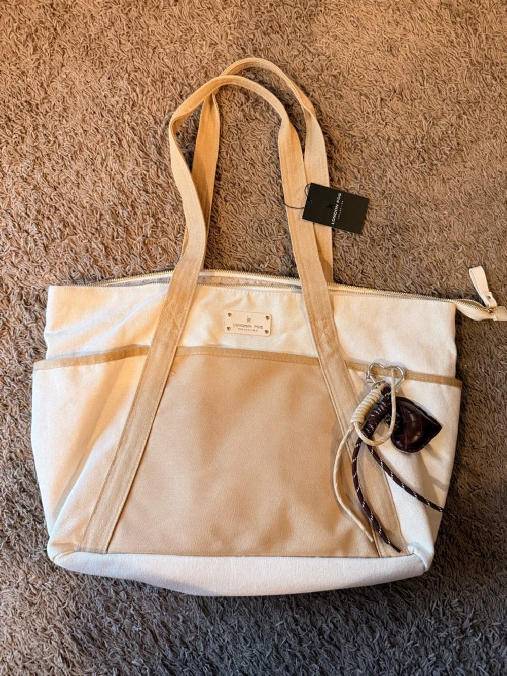 London Fog Canvas Tote Bag in Cream and Tan - Picture 5 of 14